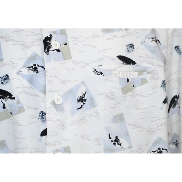 Southpole Surfer Print Cotton Short Sleeve Button Down Shirt White/Blue/Tan XXL - Picture 3 of 6